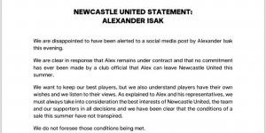 百家乐APP下载-台阶已给！纽卡官方声明伊萨克走不了，但也表示想回归踢球就欢迎